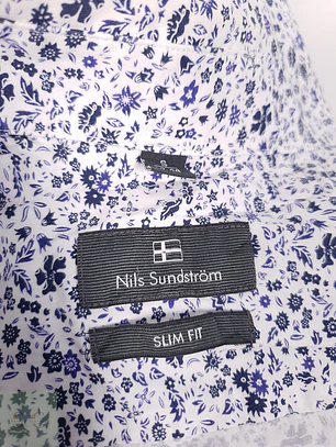 Camisa Nils Sundstrom azules flores - Talla S Slim