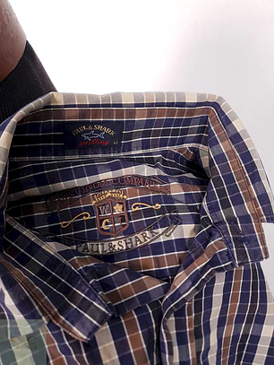 Camisa Paul y Shark azul café negro cuadros - Talla XL