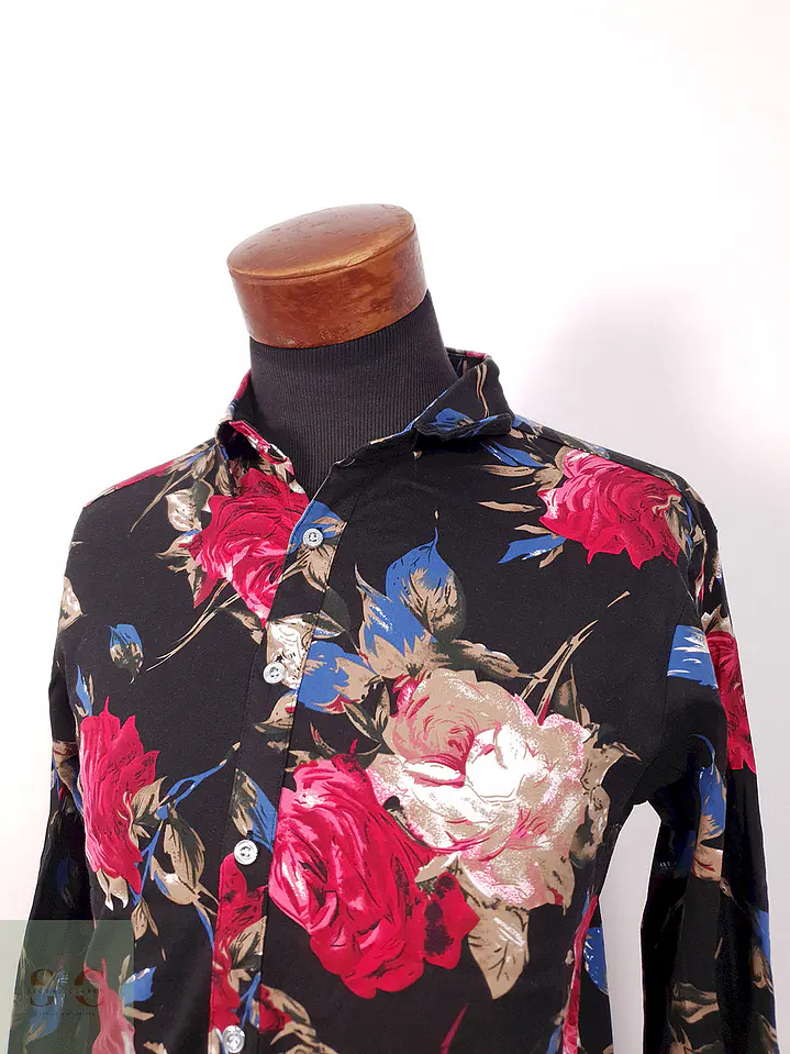 Camisa Zerooya flores negro rojos - Talla S 2