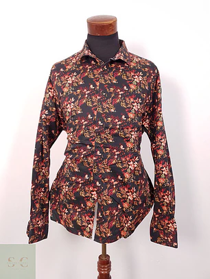 Camisa Cya Premium flores negro rojos - Talla XL Slim