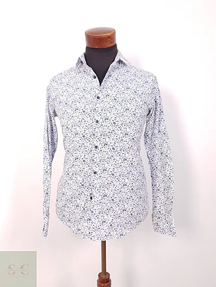 Camisa Nils Sundstrom azules flores - Talla S Slim