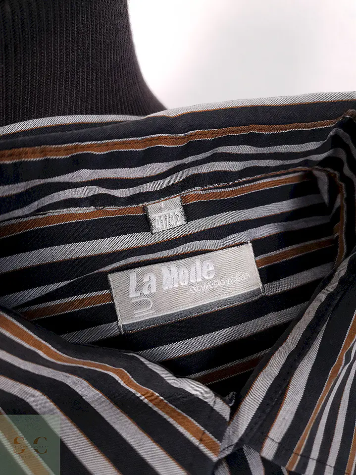 Camisa La Mode rayas negra gris café - Talla L 1