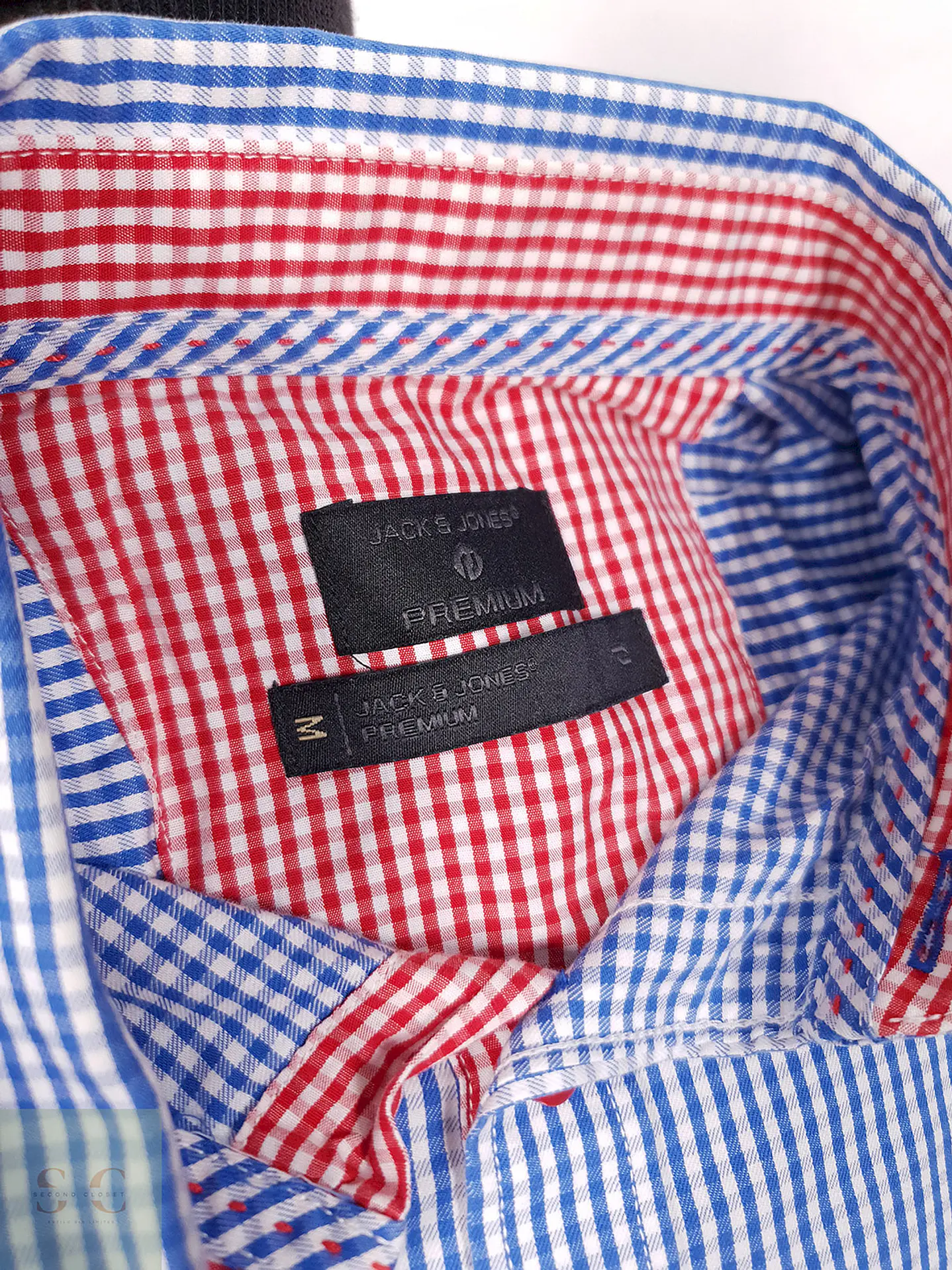 Camisa Jack y Jones celeste cuadros - Talla M Slim 2