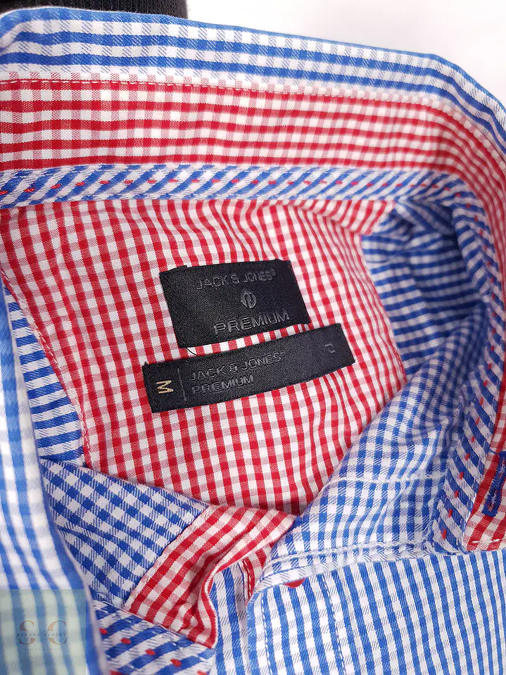 Camisa Jack y Jones celeste cuadros - Talla M Slim 2