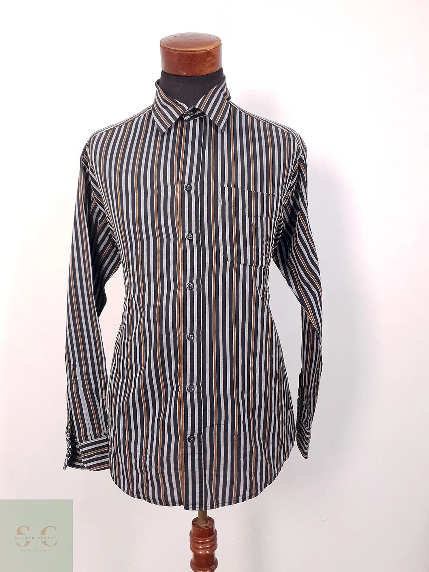 Camisa La Mode rayas negra gris café - Talla L 3