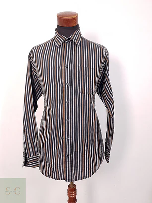 Camisa La Mode rayas negra gris café - Talla L