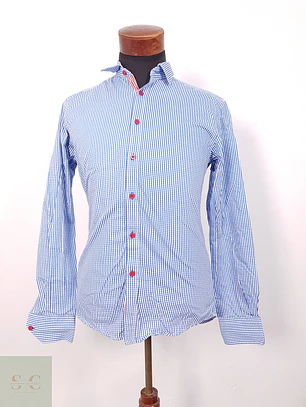 Camisa Jack y Jones celeste cuadros - Talla M Slim