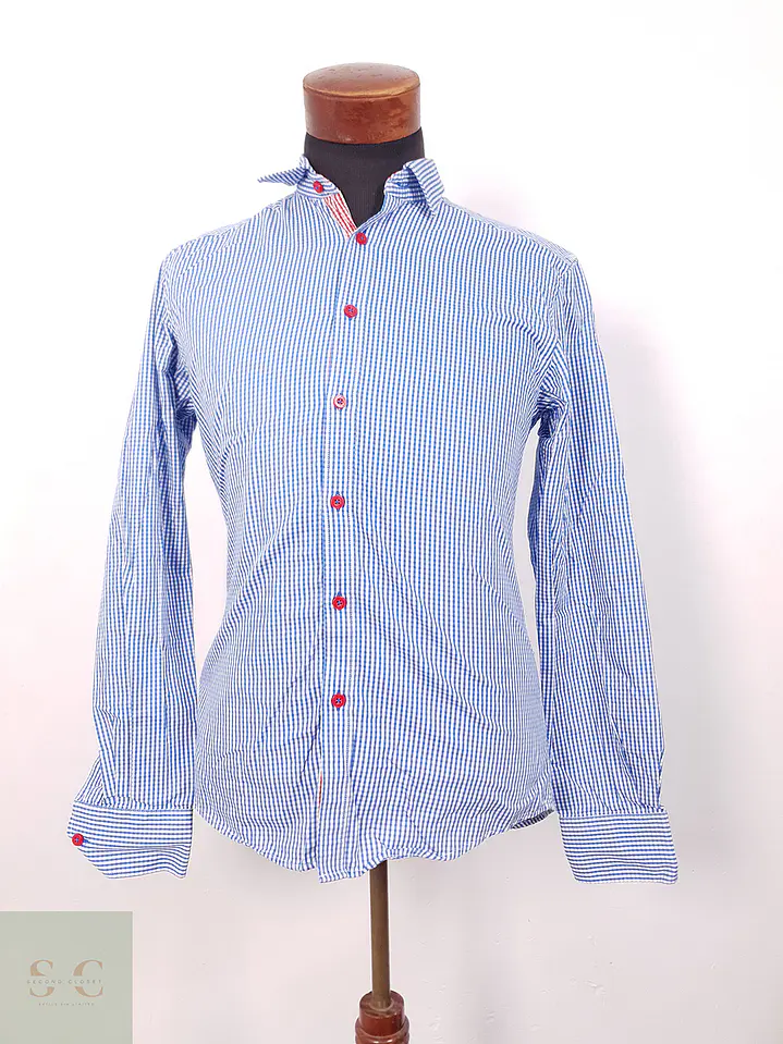 Camisa Jack y Jones celeste cuadros - Talla M Slim 1
