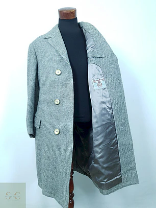 Abrigo Harris Tweed Vintage Largo 100% Lana Escocesa - Talla XL
