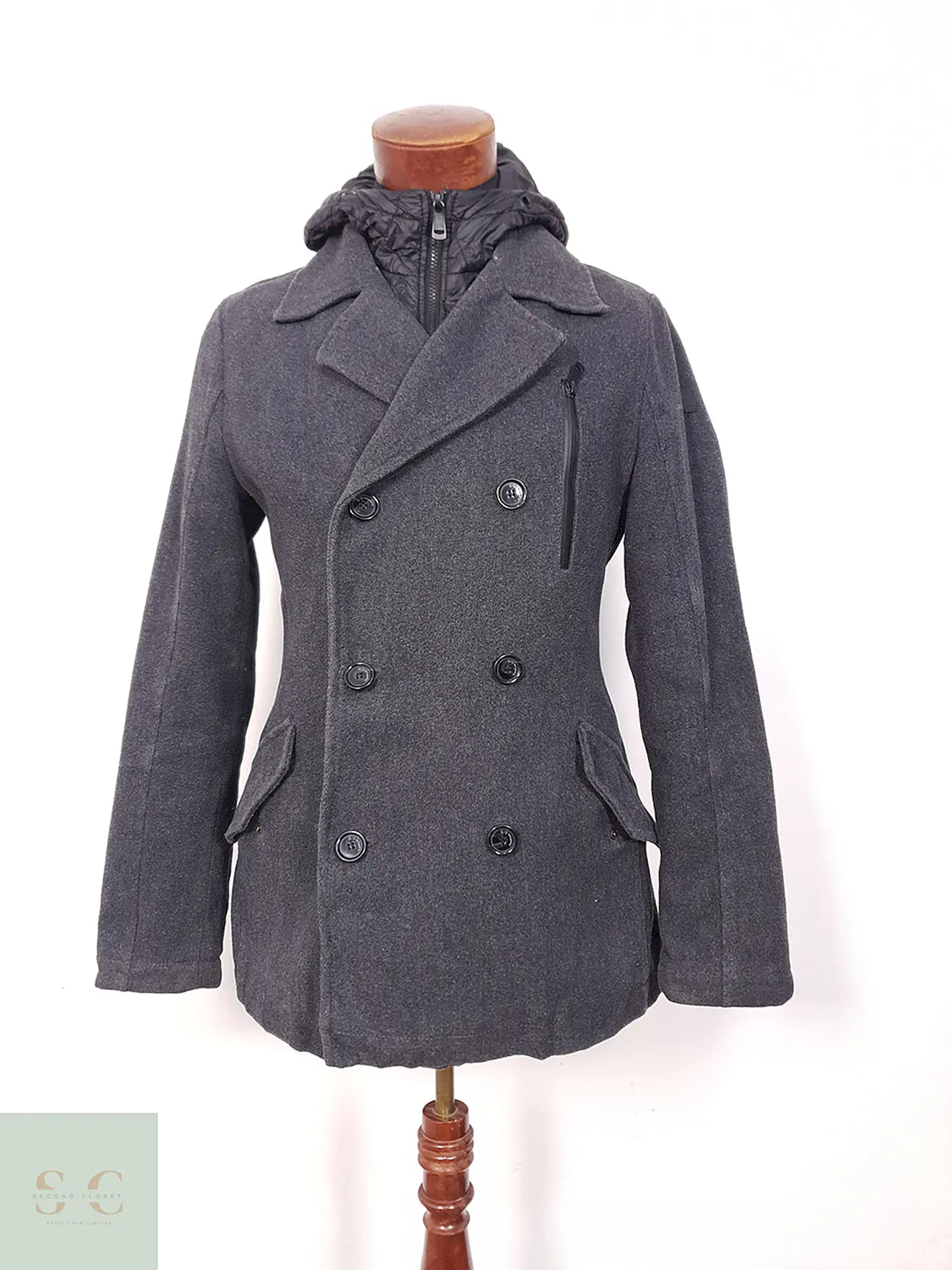 Abrigo Q/S Designed Marinero con Gorro Desmontable Plomo - Talla S 1