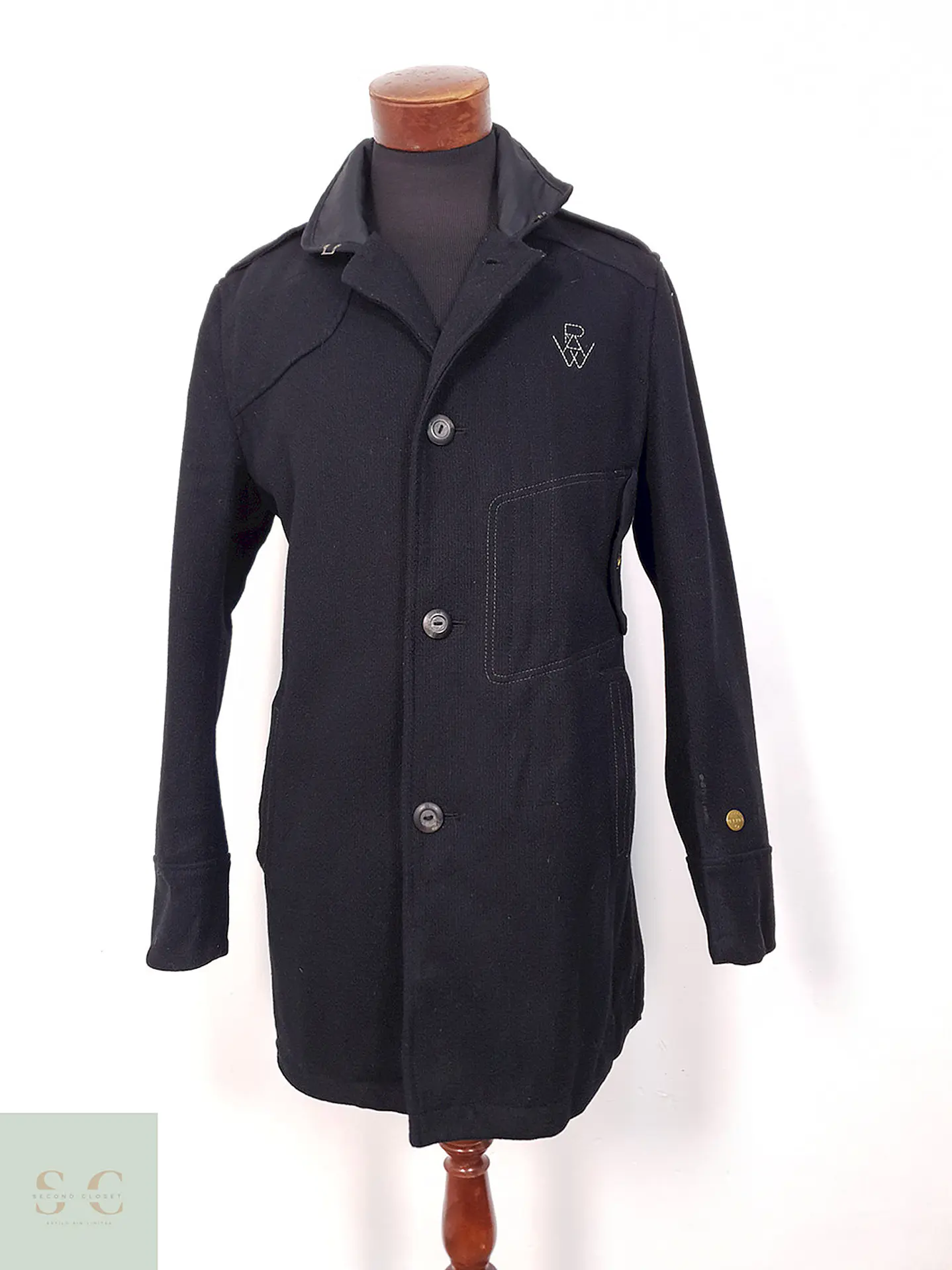 Abrigo G Raw Star Negro Lana - Talla M 2