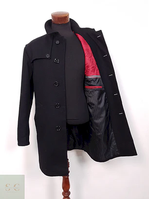 Abrigo Bugatti Clásico Negro Lana - Talla M