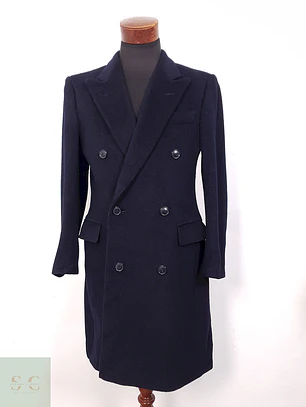 Abrigo Hugo Boss Creation Cruzado Azul Marino Lana - Talla M