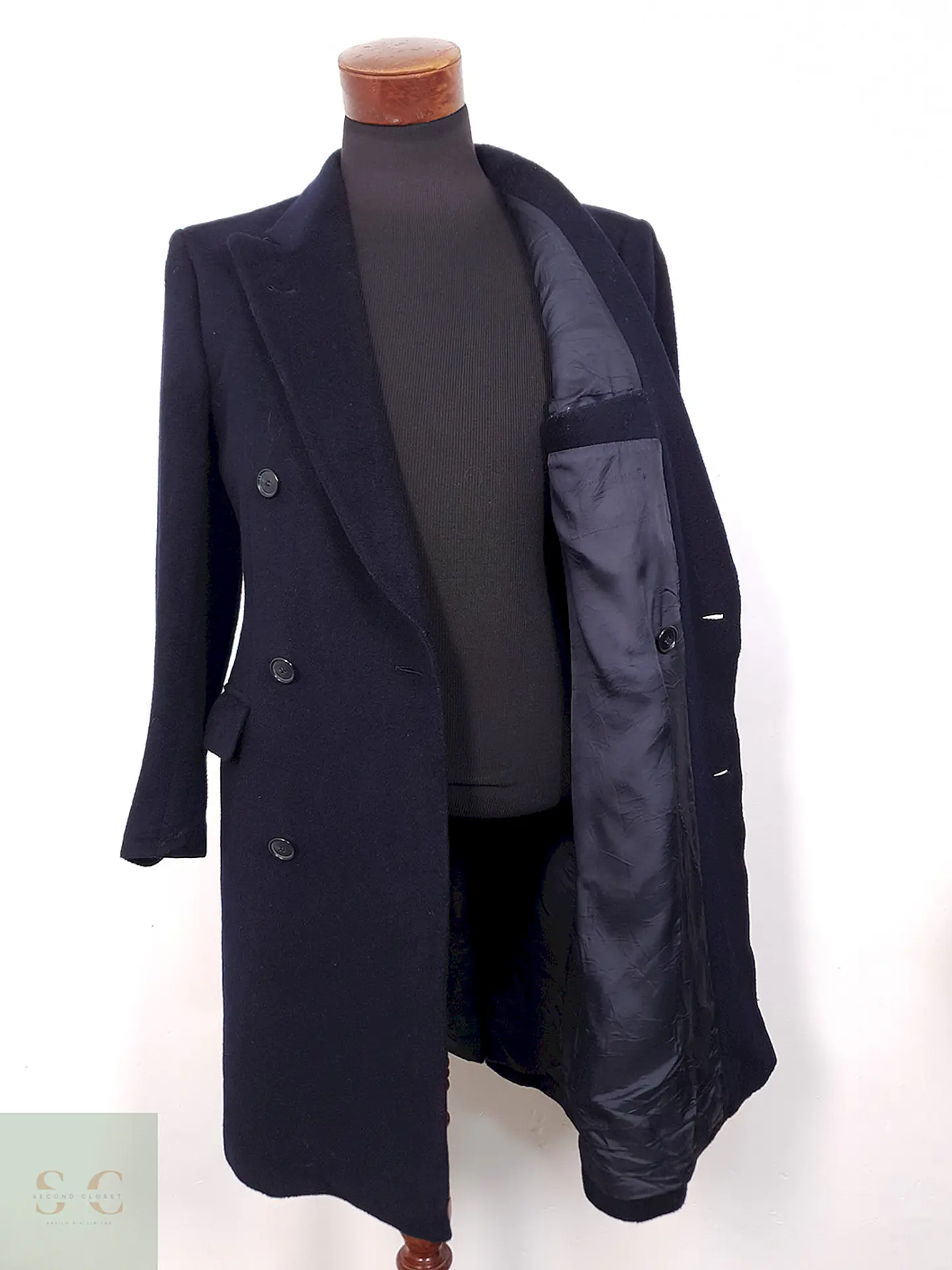 Abrigo Hugo Boss Creation Cruzado Azul Marino Lana - Talla M 4