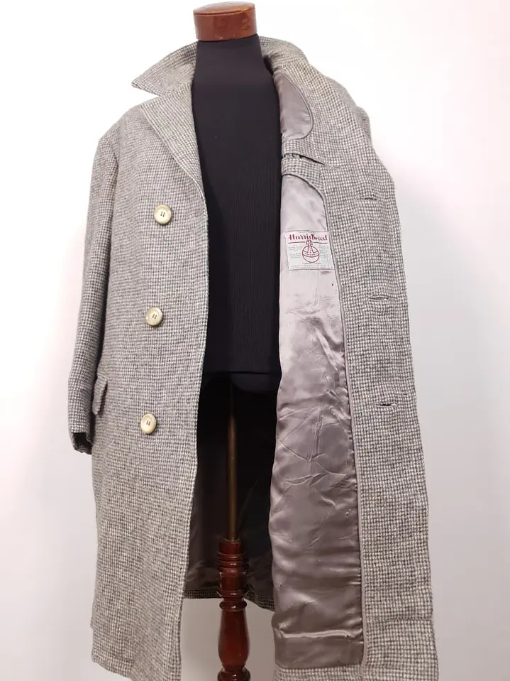 Abrigo Harris Tweed Vintage Largo 100% Lana Escocesa - Talla XL 13