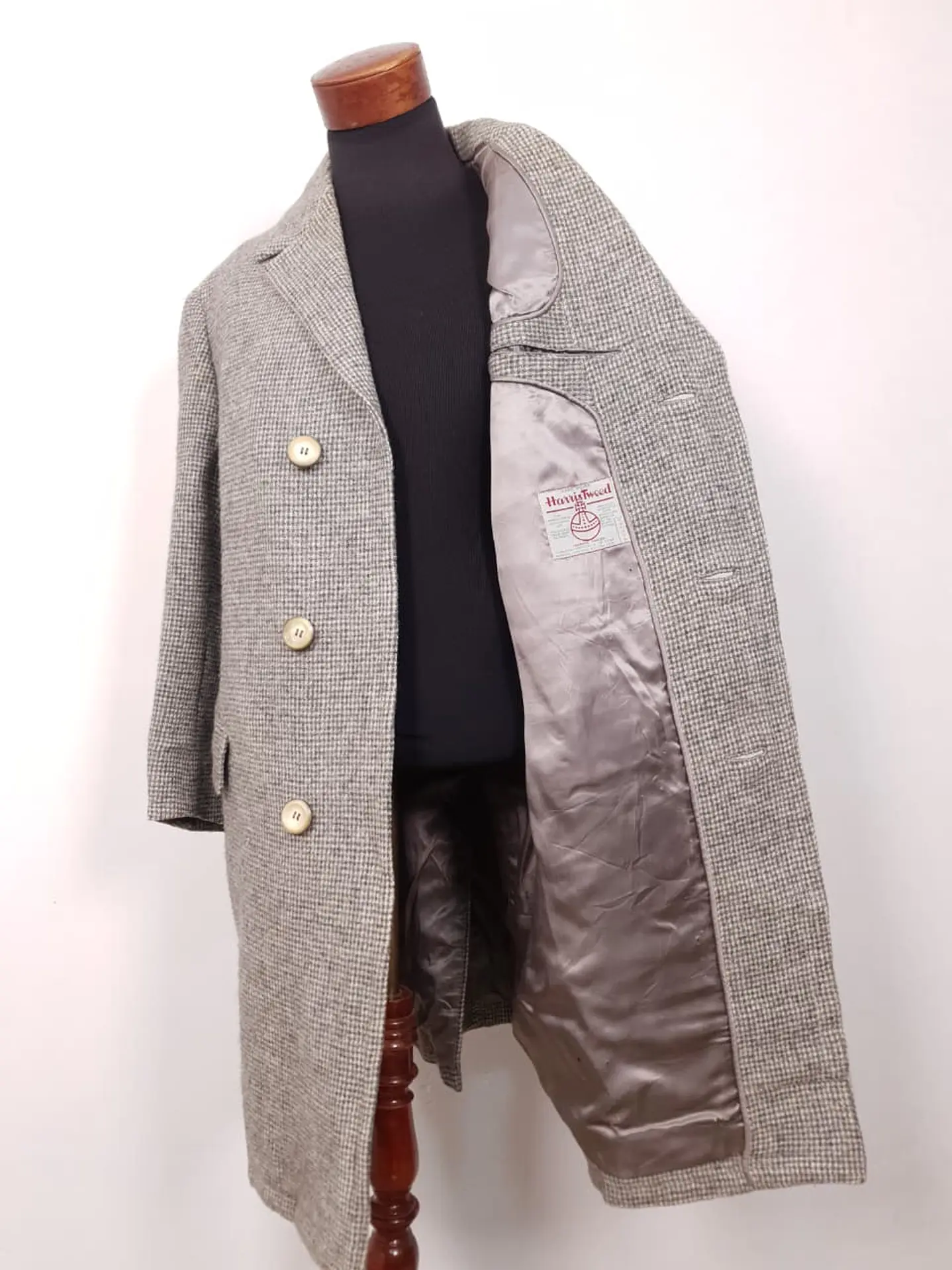 Abrigo Harris Tweed Vintage Largo 100% Lana Escocesa - Talla XL 3