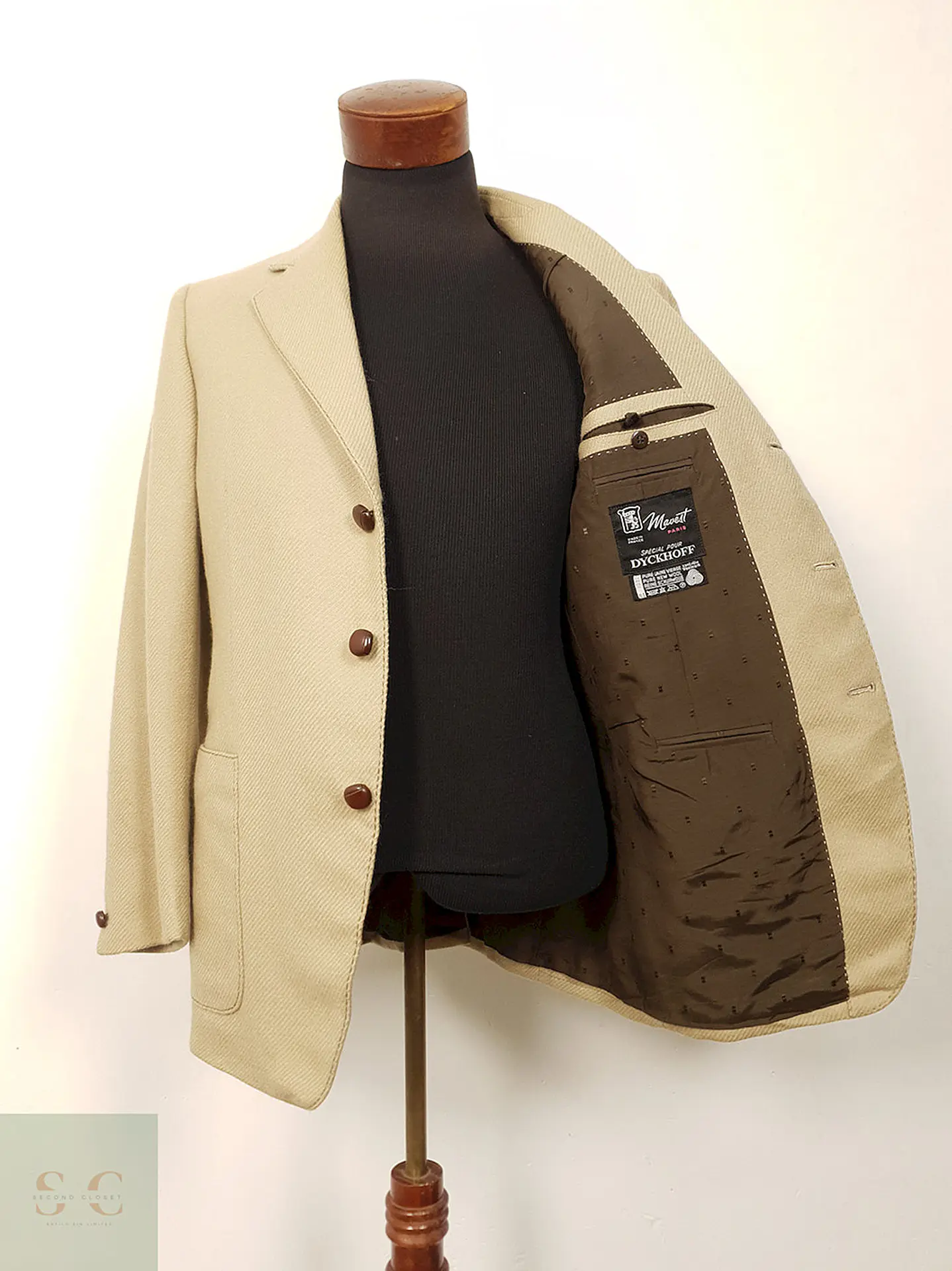 Blazer Mavest France Beige Lana Virgen Botones Cuero - Talla SM 1