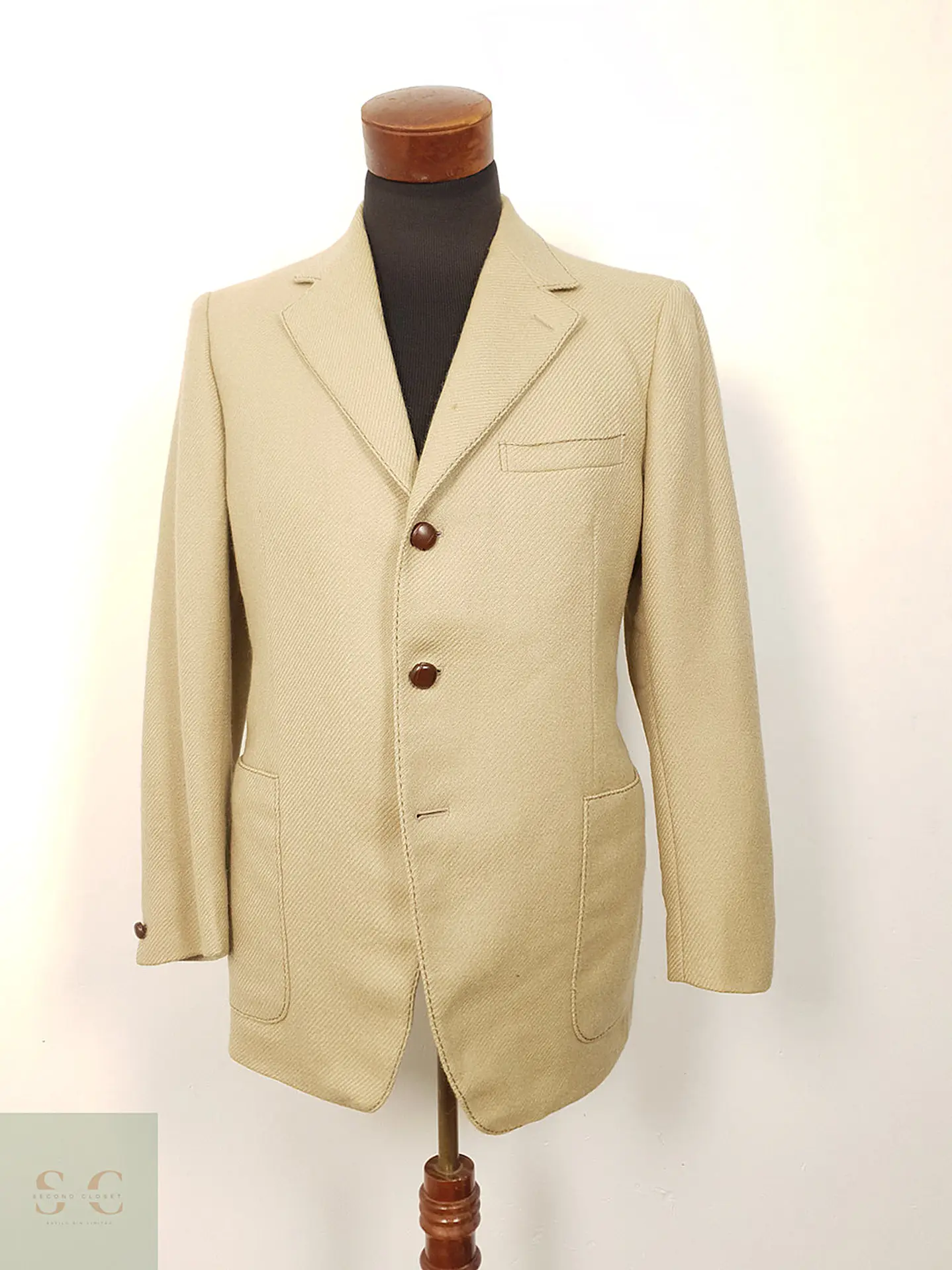 Blazer Mavest France Beige Lana Virgen Botones Cuero - Talla SM 2
