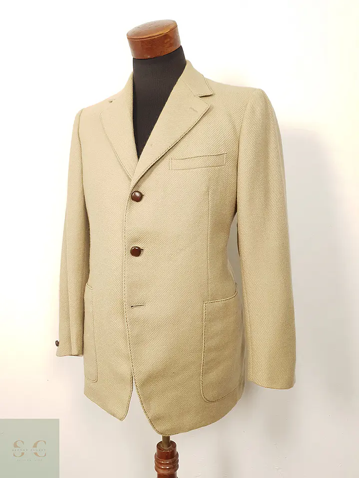 Blazer Mavest France Beige Lana Virgen Botones Cuero - Talla SM 7