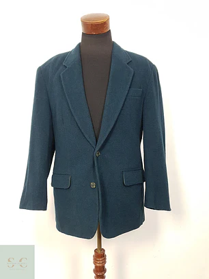 Blazer Vintage Verde Azulado Mezcla Lana Virgen Cashmere - Talla L