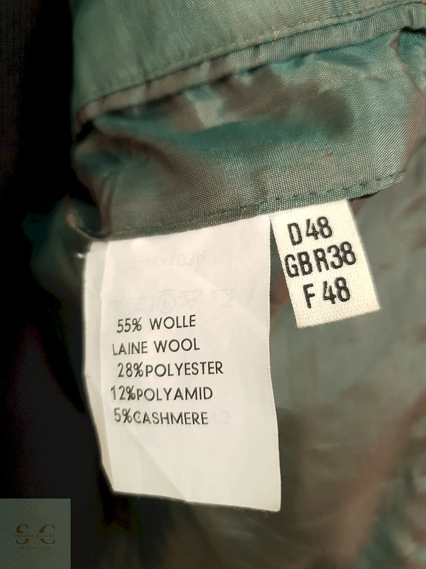 Blazer Vintage Verde Azulado Mezcla Lana Virgen Cashmere - Talla L 3