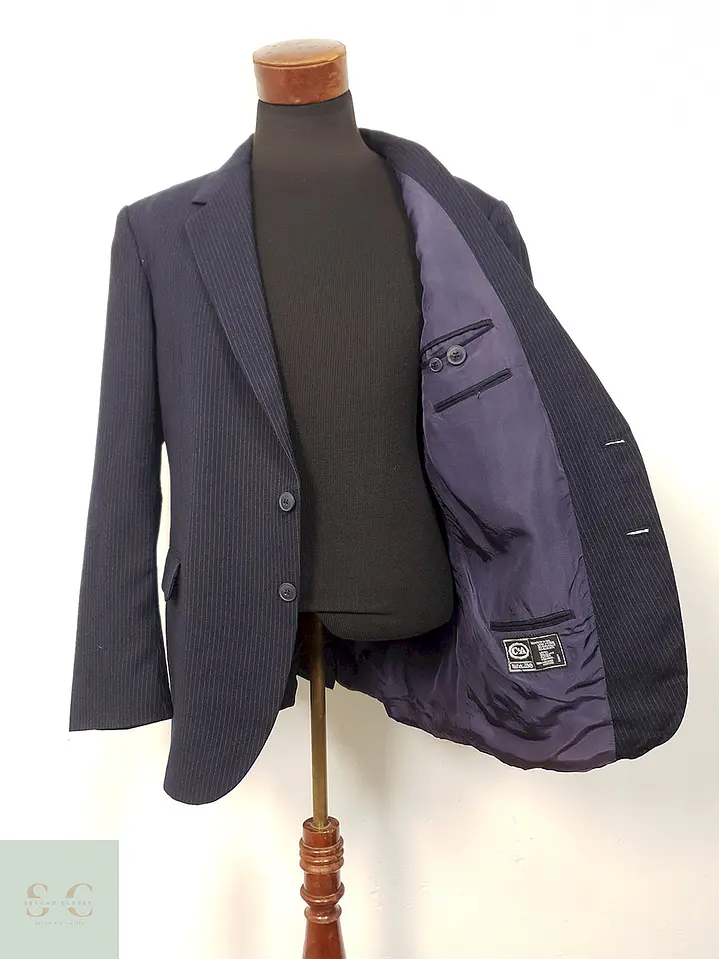 Blazer C&A Vintage Azul Rayas Lana Virgen - Talla XL 3