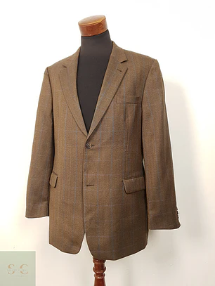Blazer Jean Carriere Café Cuadros Mezcla Lana Virgen Cashmere - Talla XL