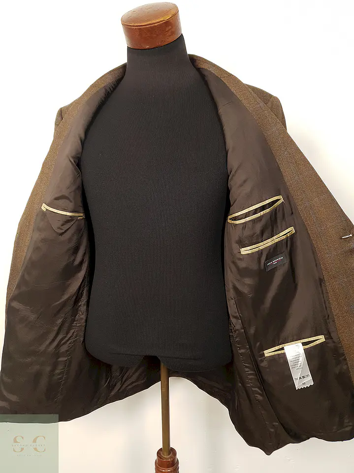 Blazer Jean Carriere Café Cuadros Mezcla Lana Virgen Cashmere - Talla XL 2