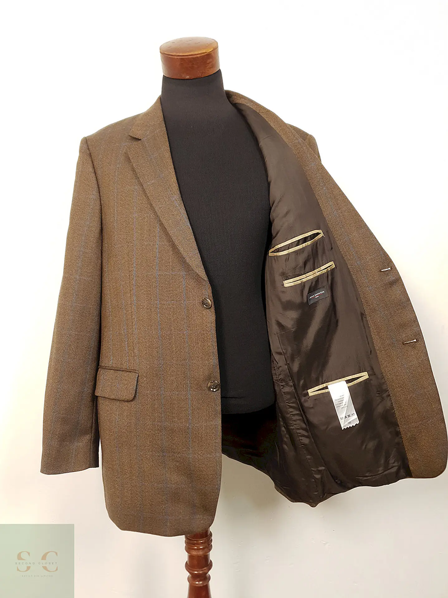 Blazer Jean Carriere Café Cuadros Mezcla Lana Virgen Cashmere - Talla XL 3