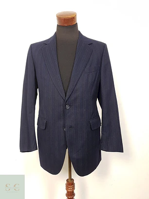 Blazer Cerruti 1881 Azul Rayas Lana Virgen - Talla SM