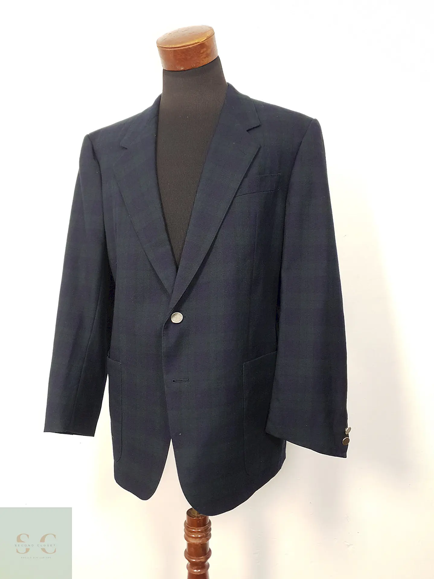 Blazer First Class Azul Verde Cuadros Lana Virgen - Talla L 1