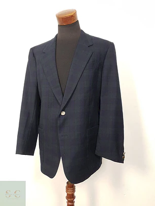 Blazer First Class Azul Verde Cuadros 100% Lana Virgen - Talla L