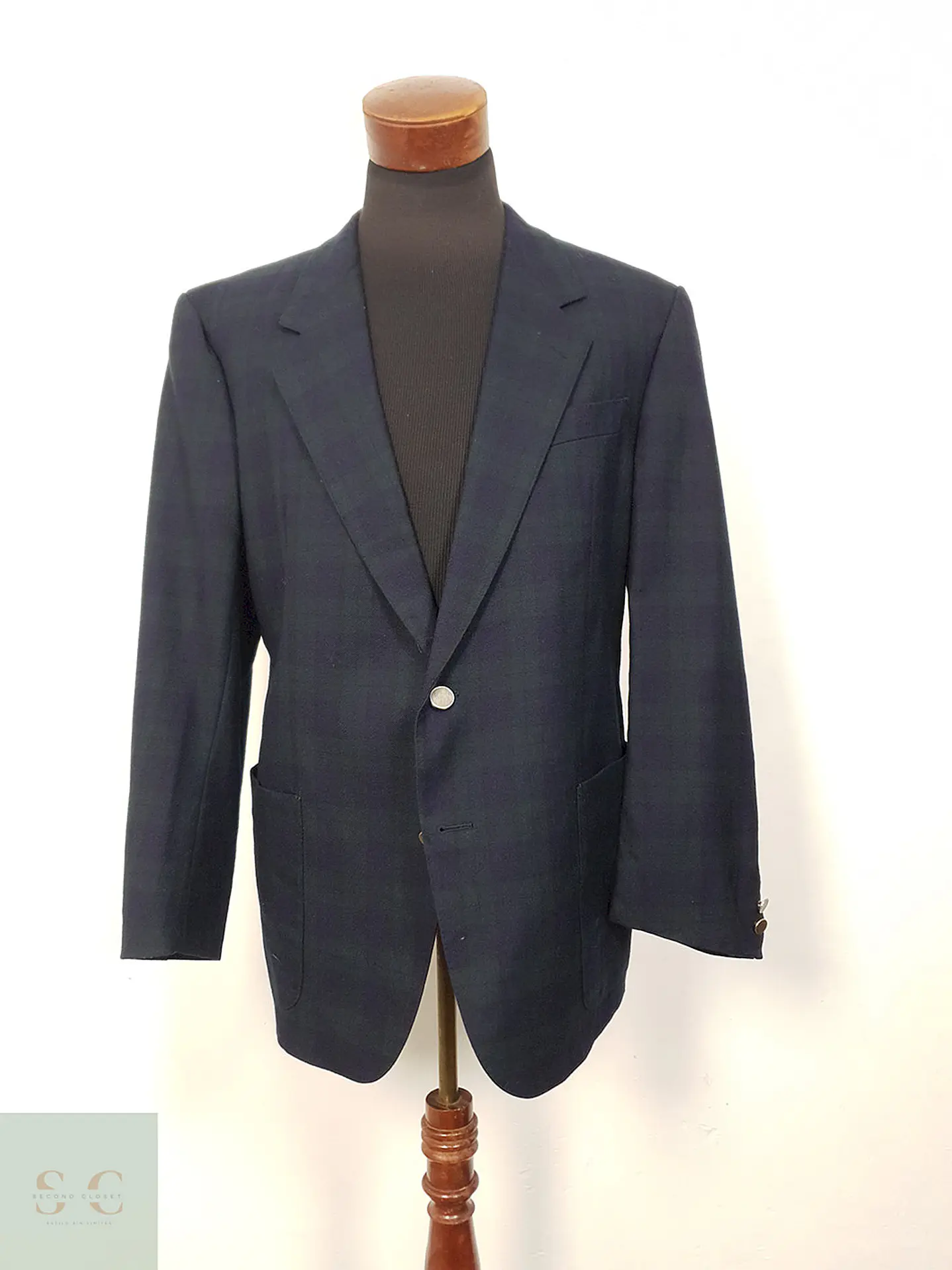 Blazer First Class Azul Verde Cuadros Lana Virgen - Talla L 2