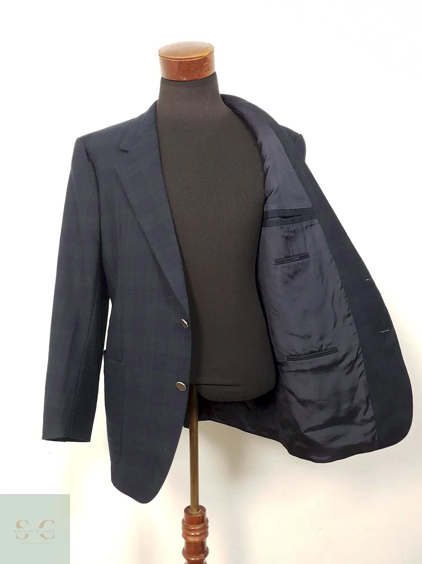 Blazer First Class Azul Verde Cuadros Lana Virgen - Talla L 7