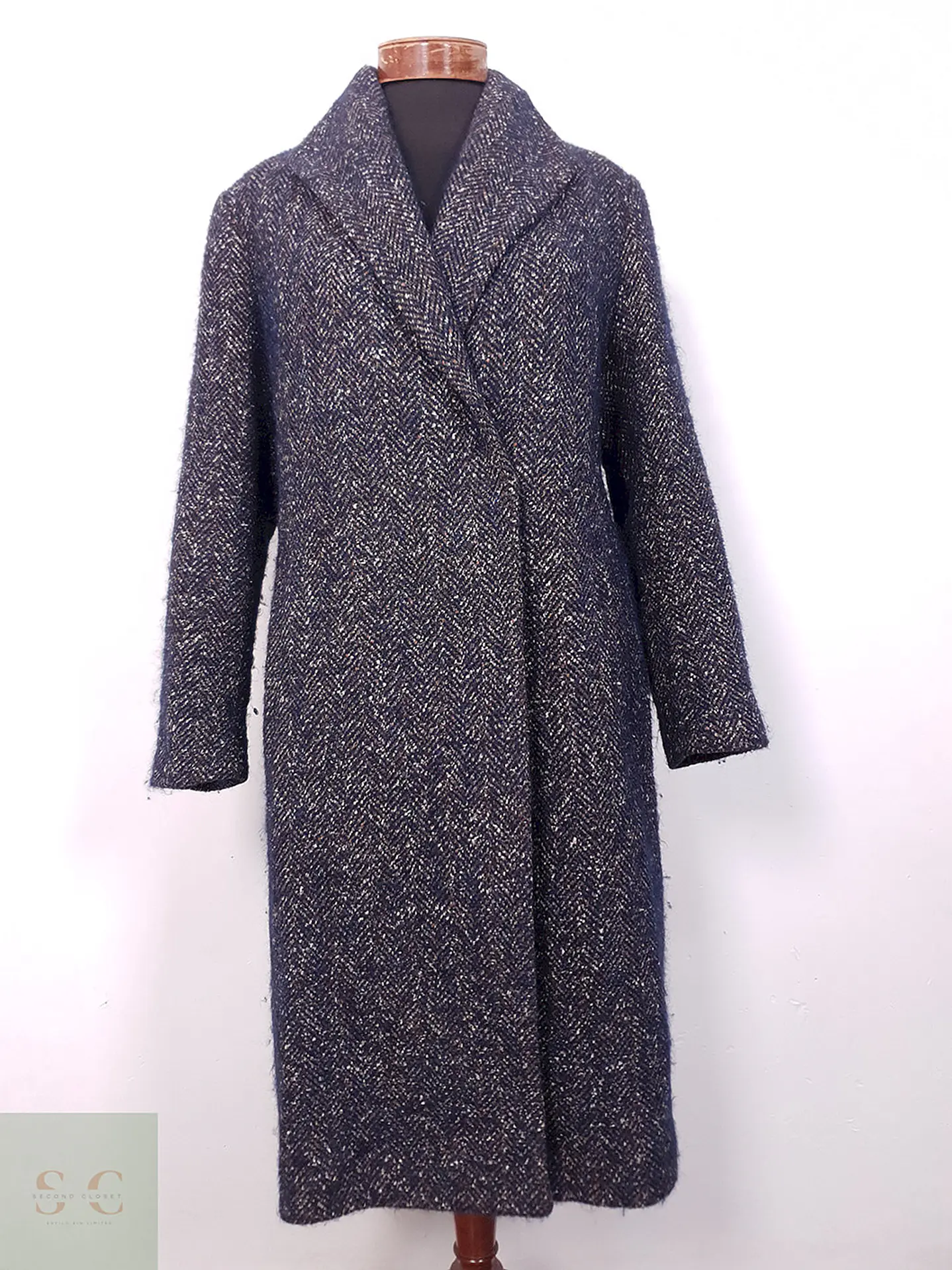 Abrigo largo mujer Pietro Filipi Azul y Café Lana Seda Cashmere - Talla ML 2