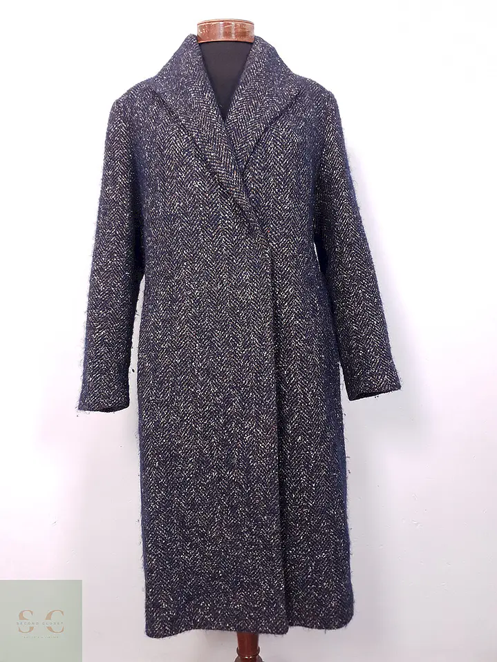 Abrigo largo mujer Pietro Filipi Azul y Café Lana Seda Cashmere - Talla ML 2