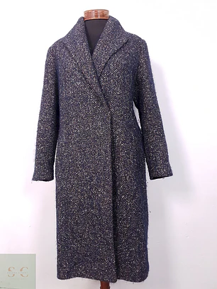 Abrigo largo mujer Pietro Filipi Azul y Café Lana Seda Cashmere - Talla ML