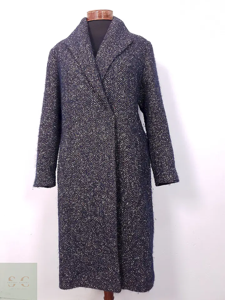 Abrigo largo mujer Pietro Filipi Azul y Café Lana Seda Cashmere - Talla ML 1