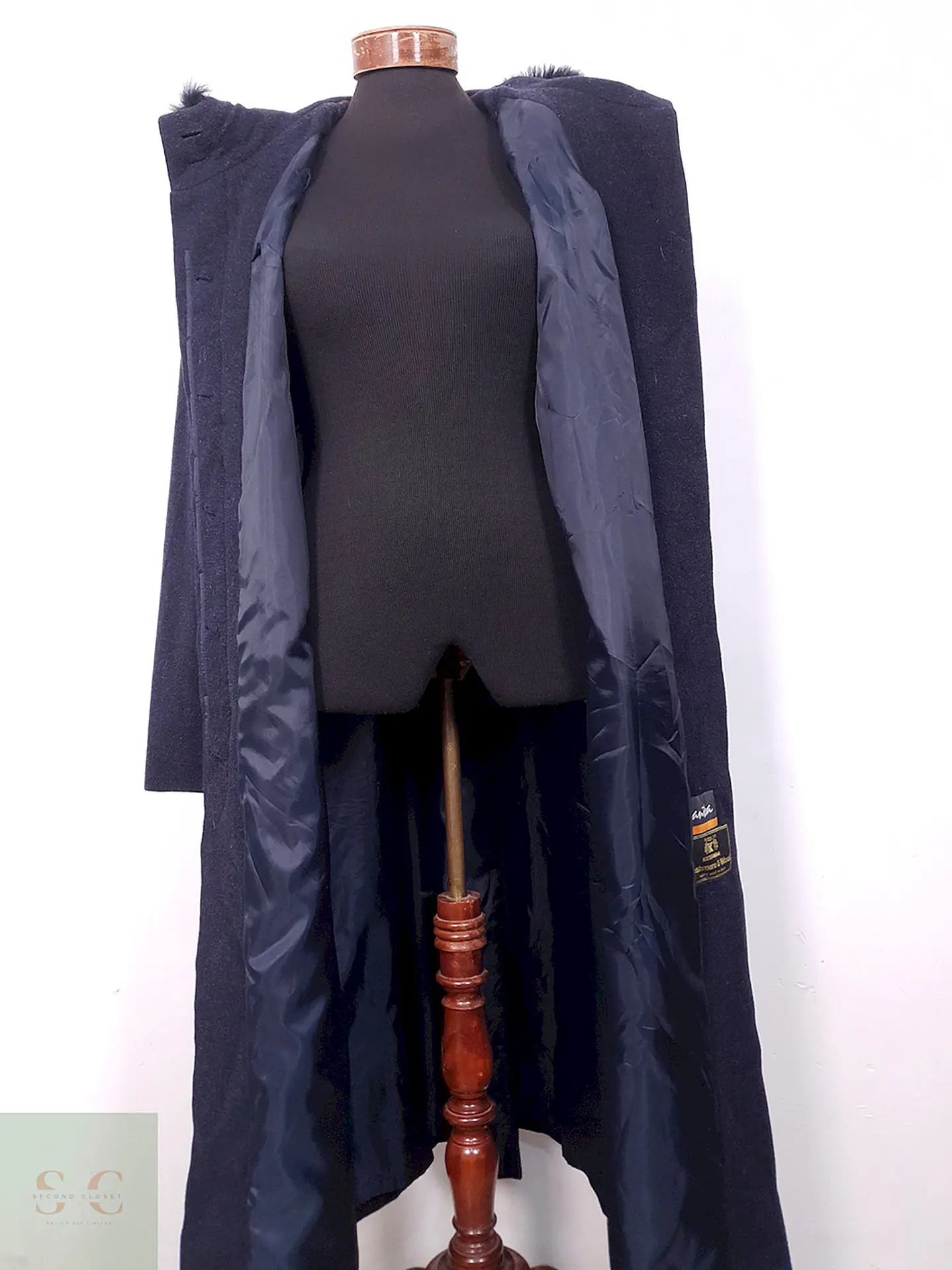 Abrigo largo mujer italiano Kistermann Azul Plomo Lana y Cashmere - Talla XL 11