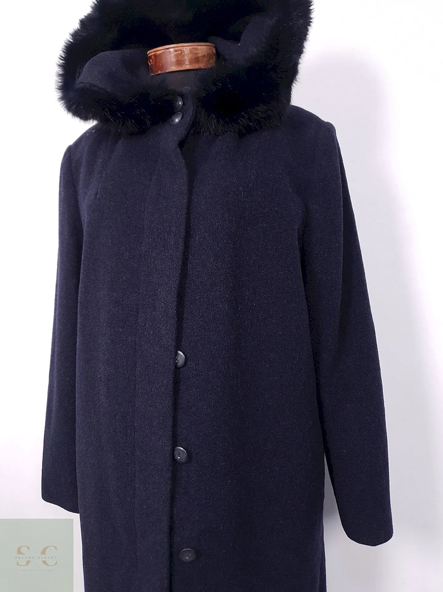 Abrigo largo mujer italiano Kistermann Azul Plomo Lana y Cashmere - Talla XL 3