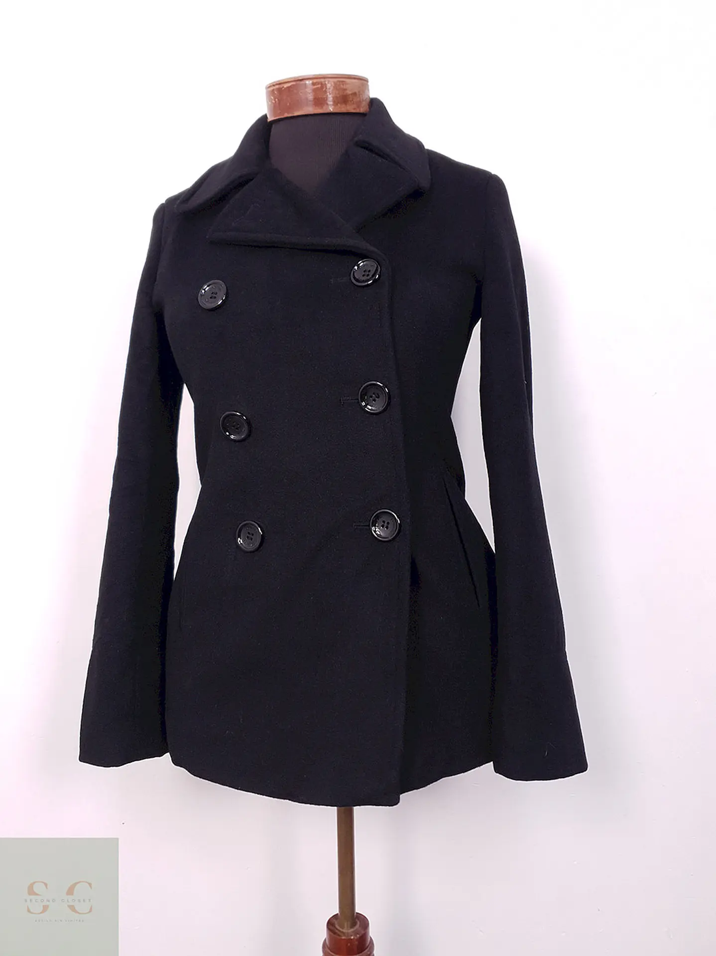 Abrigo cruzado mujer Calvin Klein Negro Lana Cashmere Seda - Talla XS 1