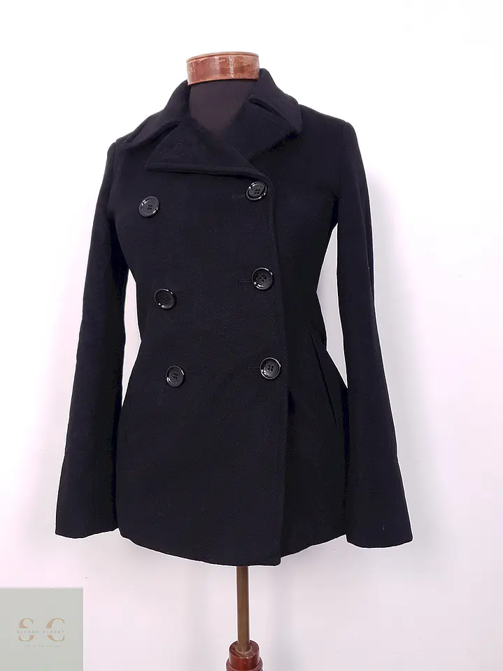 Abrigo cruzado mujer Calvin Klein Negro Lana Cashmere Seda - Talla XS 1