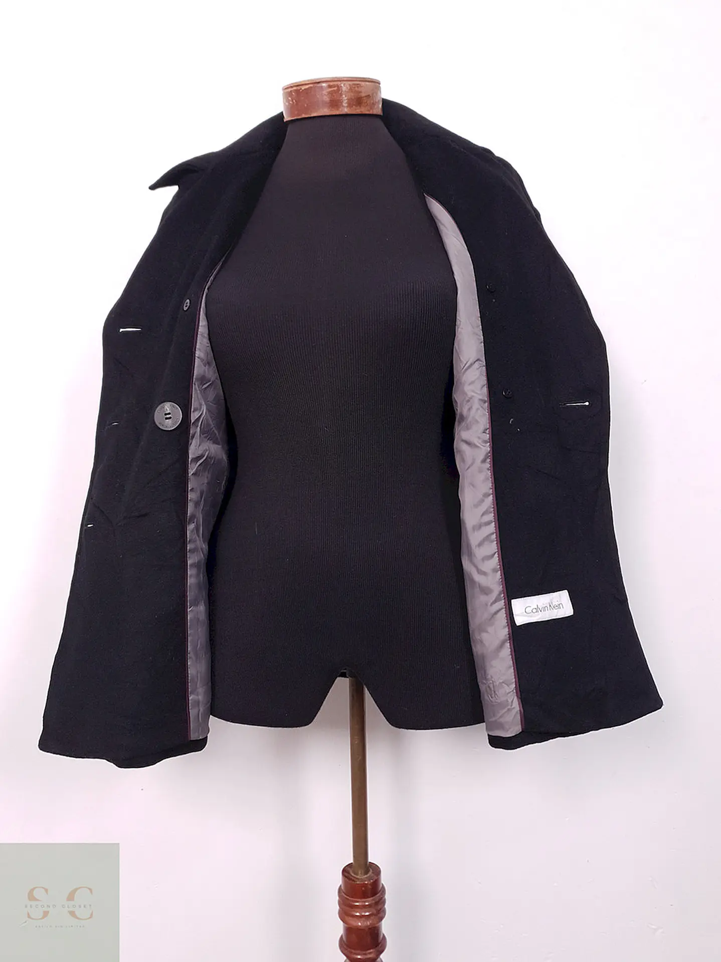 Abrigo cruzado mujer Calvin Klein Negro Lana Cashmere Seda - Talla XS 12