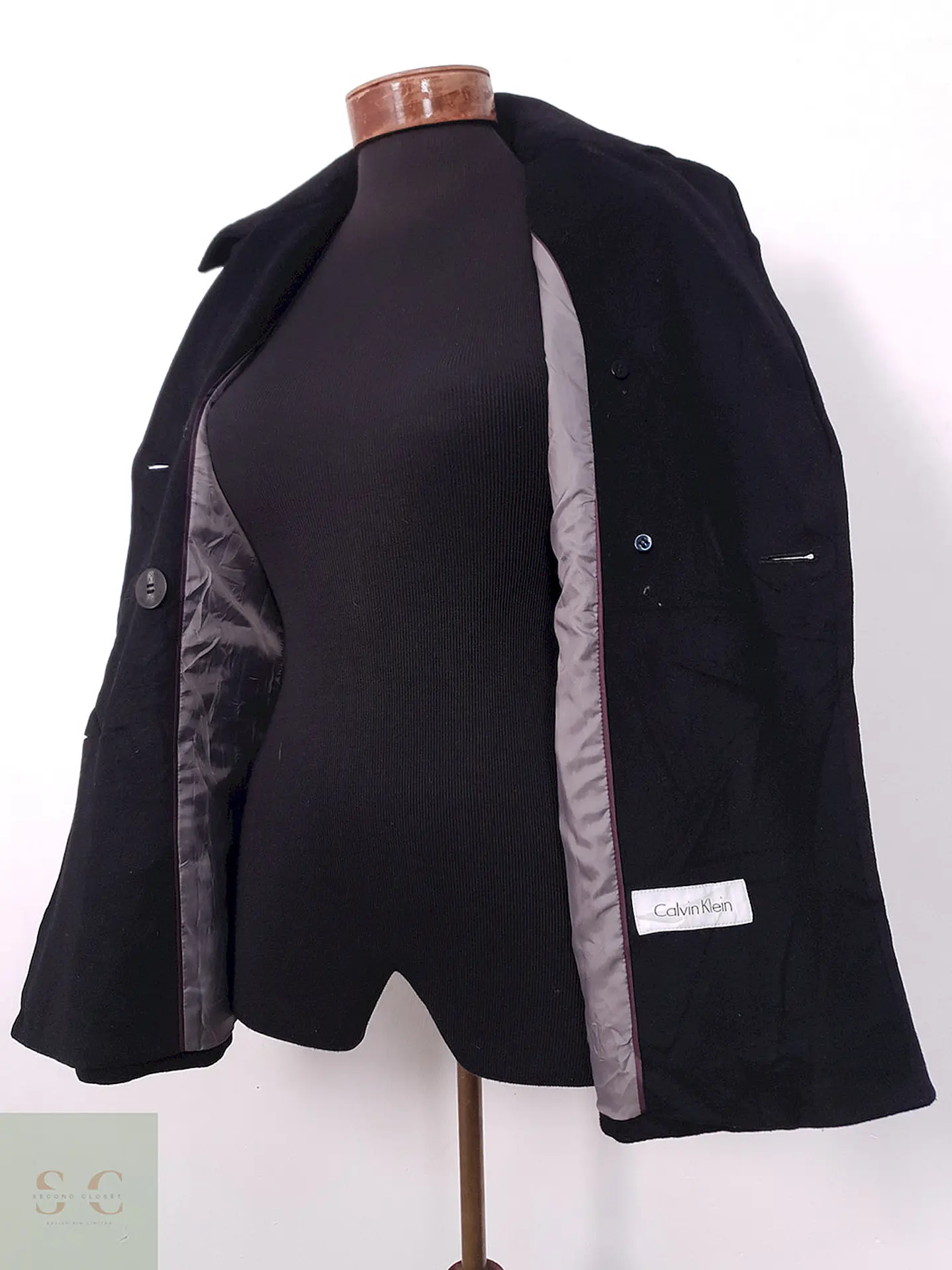 Abrigo cruzado mujer Calvin Klein Negro Lana Cashmere Seda - Talla XS 11