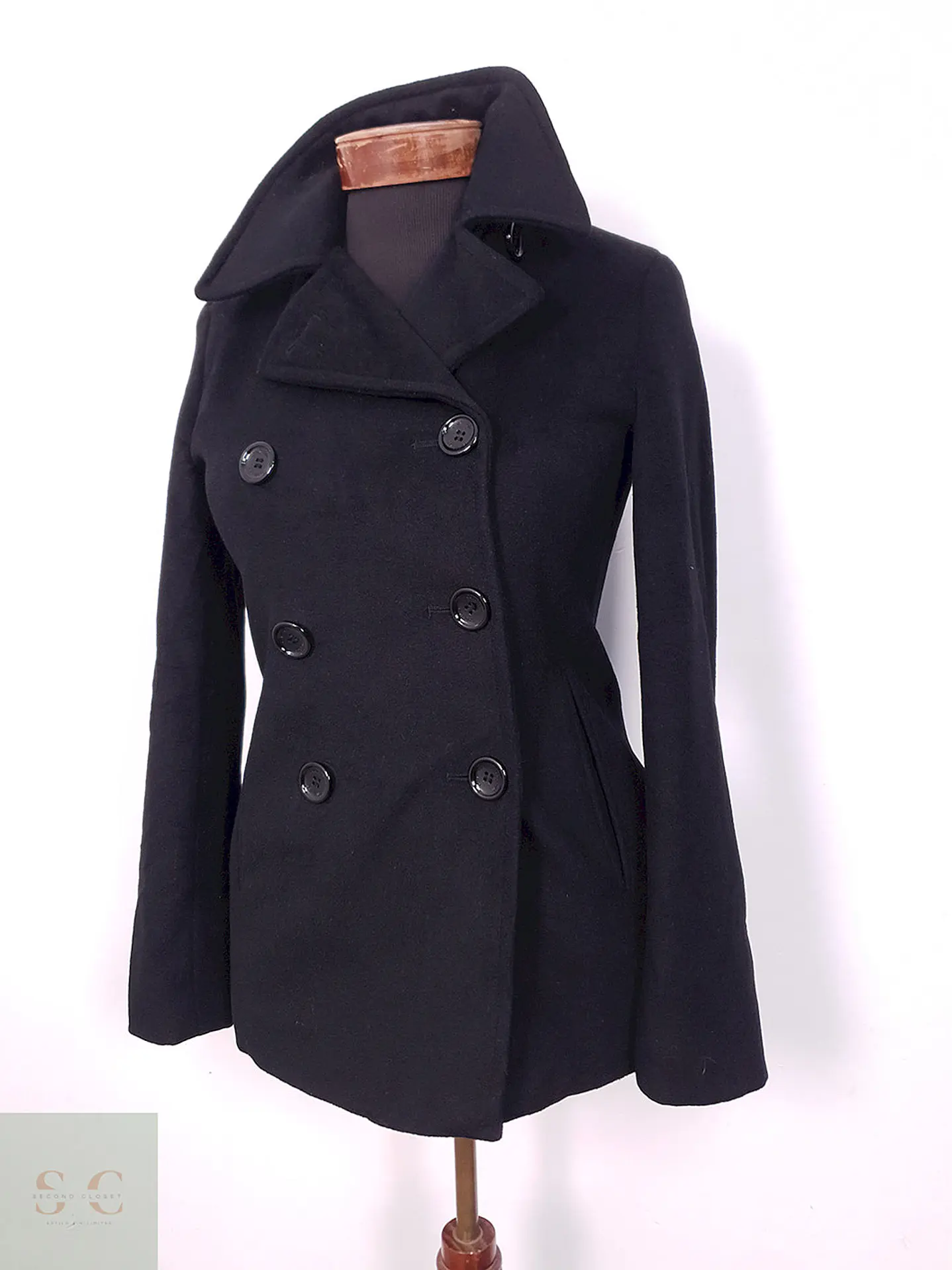 Abrigo cruzado mujer Calvin Klein Negro Lana Cashmere Seda - Talla XS 3
