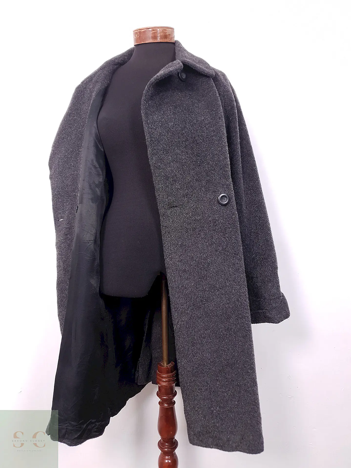 Abrigo largo mujer Vintage Plomo Lana y Mohair - Talla XL 10