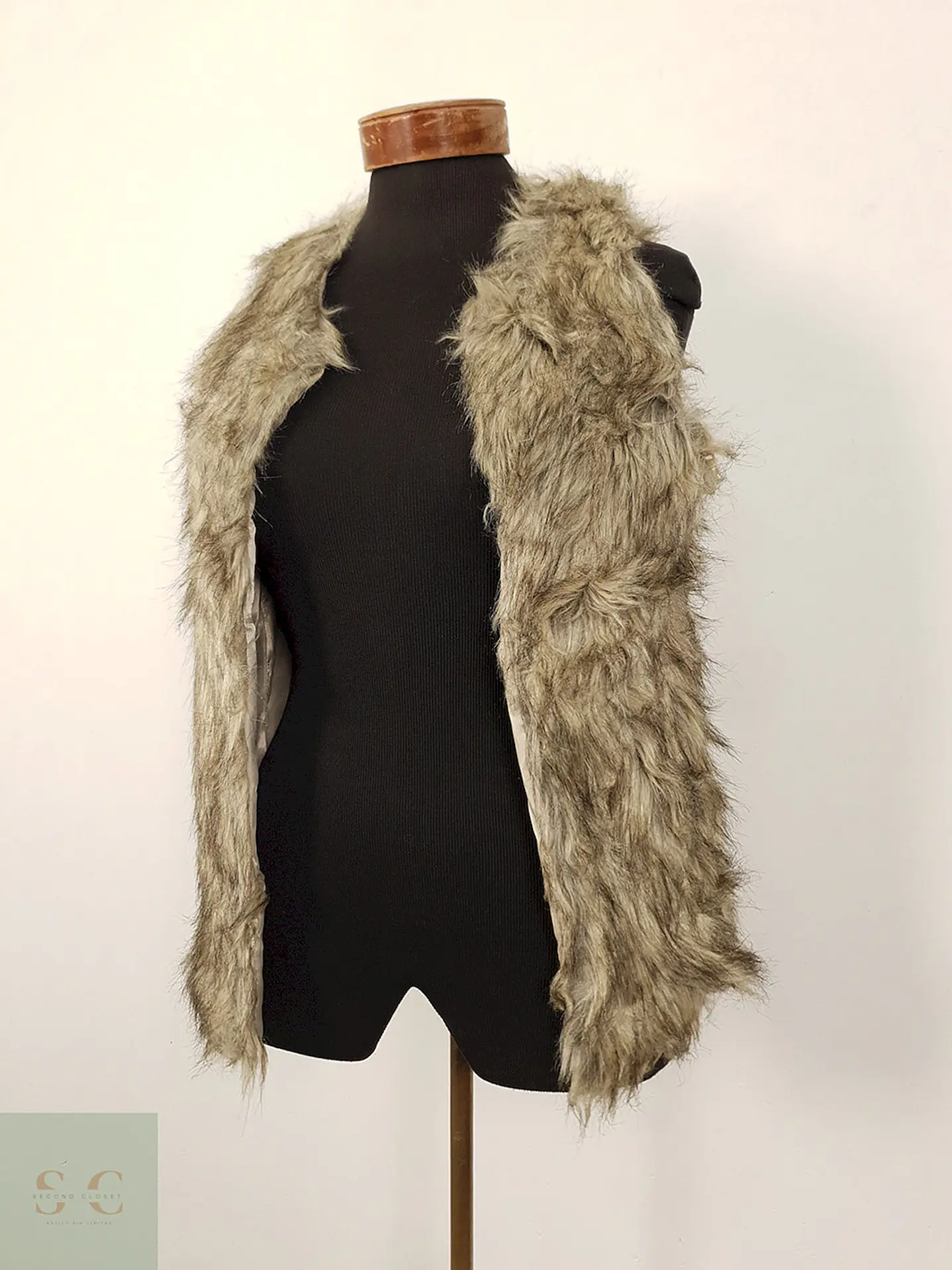 Chaleco eco piel Vintage gris jaspeado con broches TALLA XS/S 1