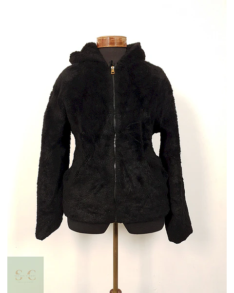 Abrigo eco piel negro con capucha TALLA M