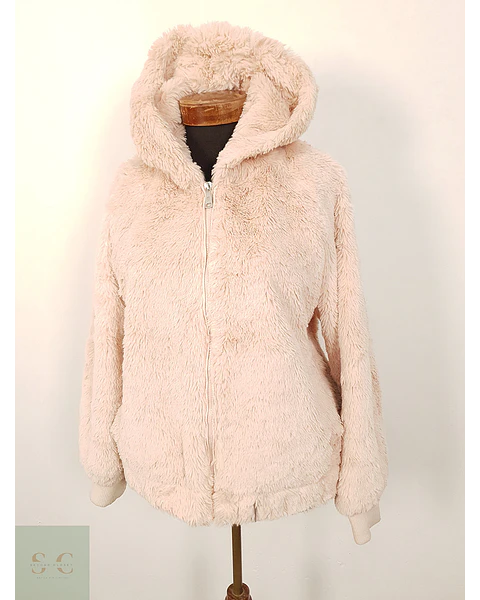 Abrigo eco piel Hailys rosa con capucha TALLA XL