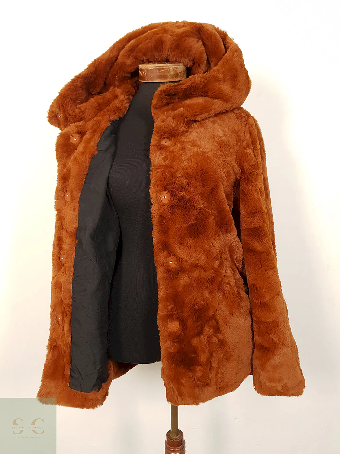 Abrigo eco piel The Outerwear caramelo con capucha TALLA SM 4